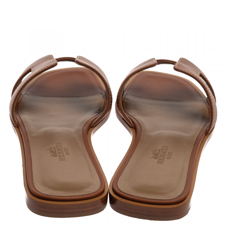 Hermes Brown Leather Oran Sandals Size 37