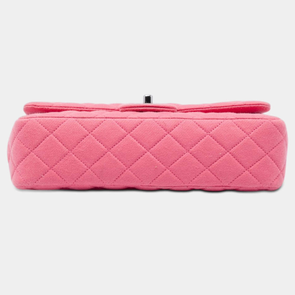 Chanel Medium Classic Jersey Double Flap Pink Jersey Shoulder Bag
