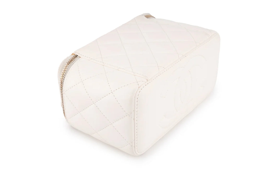 Chanel Quilted Rectangular Vanity Lambskin White Shiny GHW