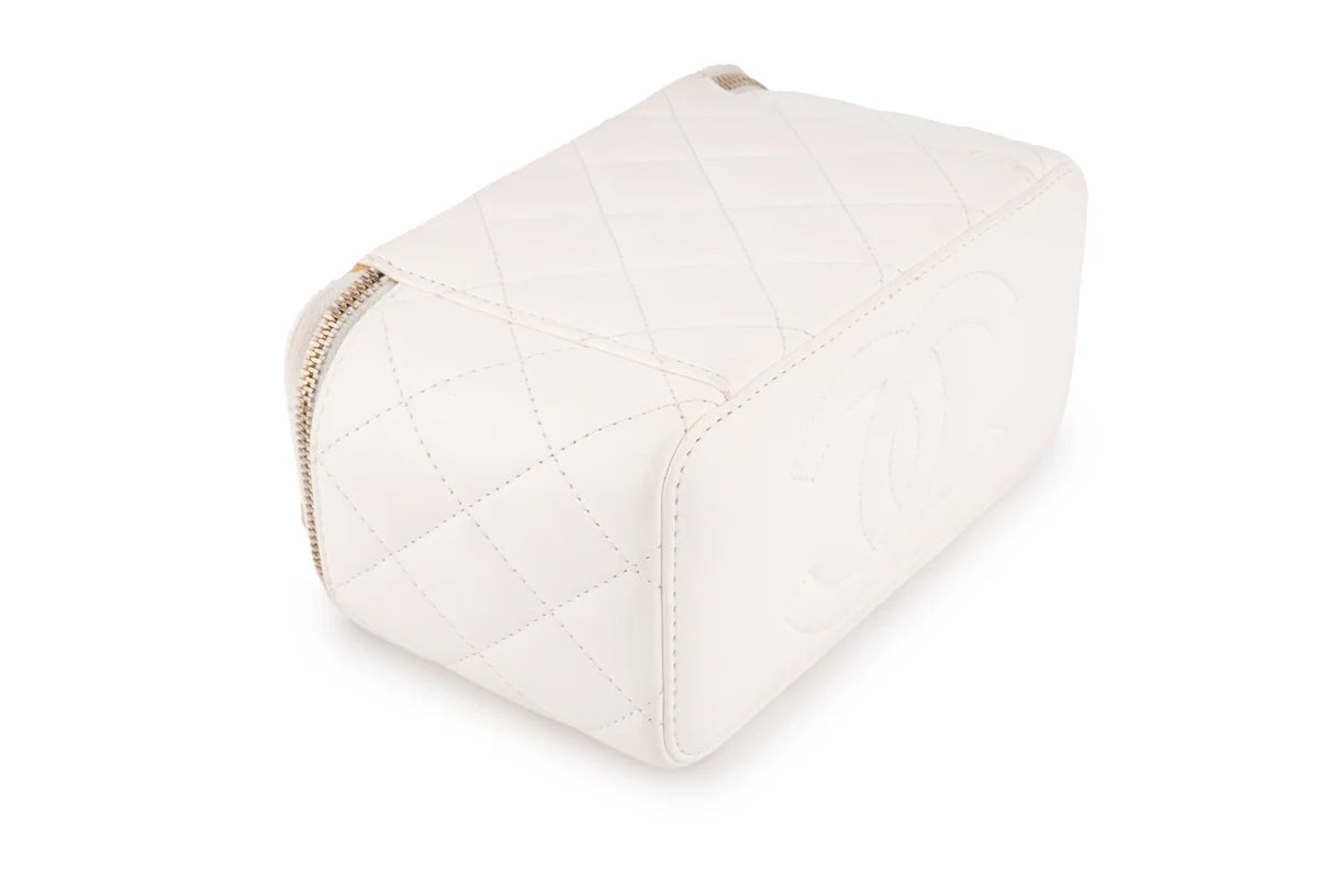 Chanel Quilted Rectangular Vanity Lambskin White Shiny GHW
