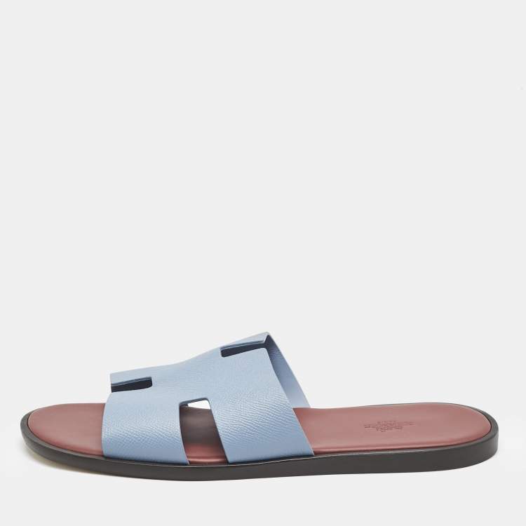 Hermes Blue Leather Izmir Flat Sandals Size 41