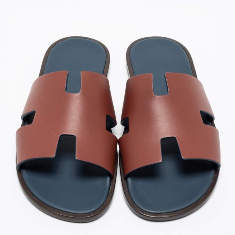 Hermès Brown Leather Izmir Slide Sandals Size 41