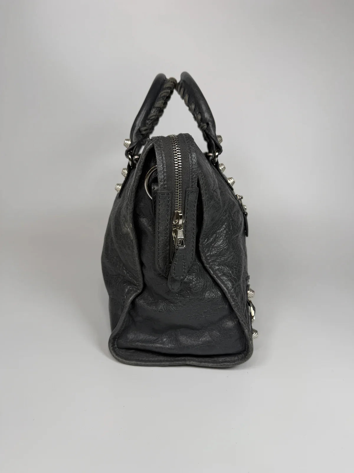 BALENCIAGA MEDIUM LE CITY BAG IN GREY LEATHER WITH SILVER HARDWARE