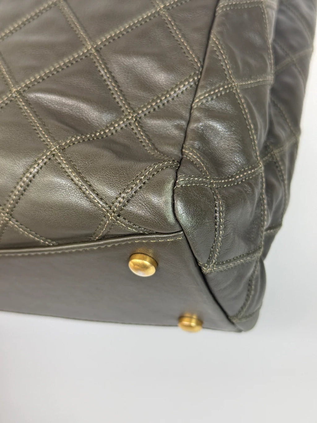 CHANEL DARK GREEN LAMBSKIN LEATHER TOTE BAG WITH GOLD HARDWARE