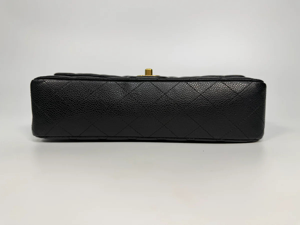 CHANEL MEDIUM CLASSIC DOUBLE FLAP BLACK CAVIAR LEATHER WITH GOLD HARDWARE