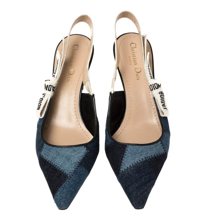 Dior Blue Denim Patchwork J'Adior Slingback Sandals Size 38