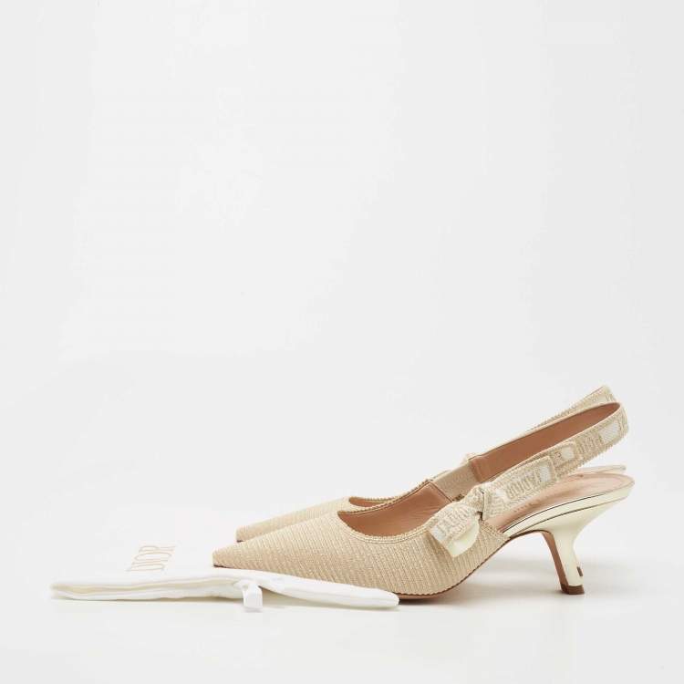 Dior Gold/White Canvas Slingback J'adior Pumps Size 39
