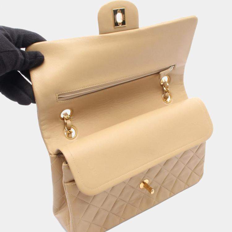 Chanel Classic Medium Beige Lambskin Leather Shoulder Bag