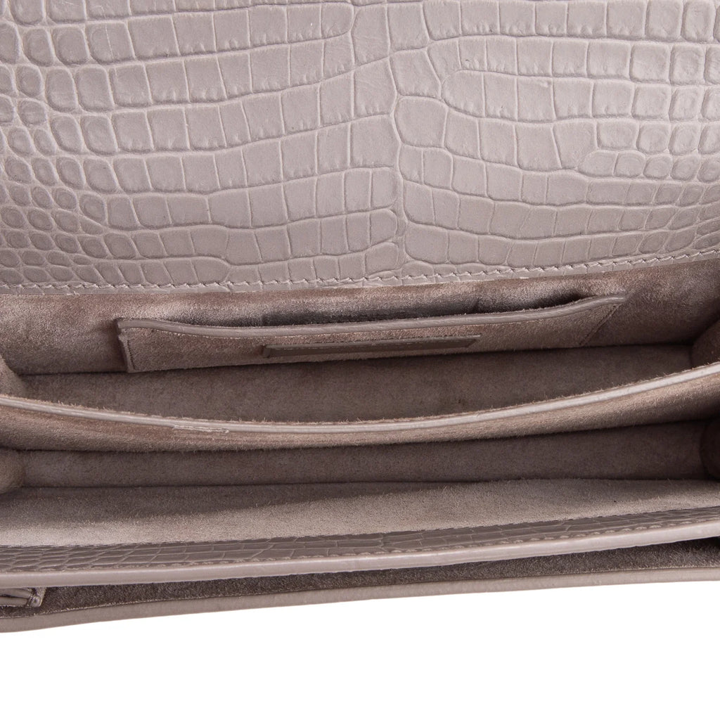 Saint Laurent Grey Croc Embossed Calfskin Medium Sunset Bag