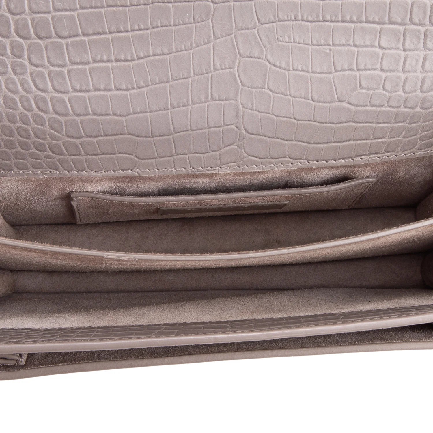 Saint Laurent Grey Croc Embossed Calfskin Medium Sunset Bag