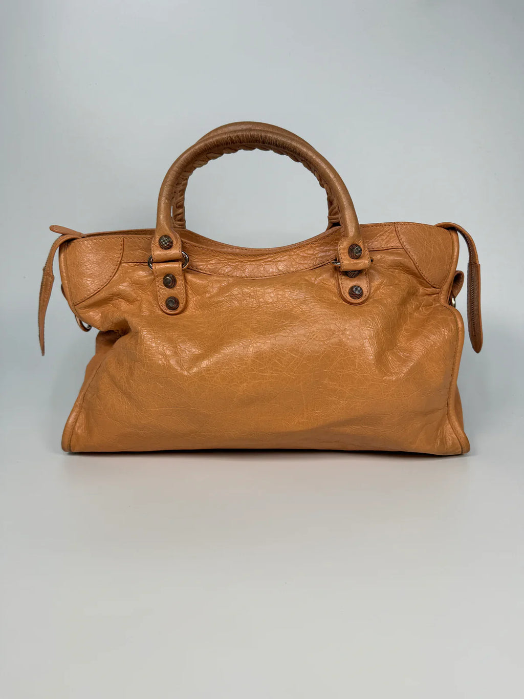 BALENCIAGA MEDIUM LE CITY BAG IN PEACH LEATHER WITH GOLD HARDWARE