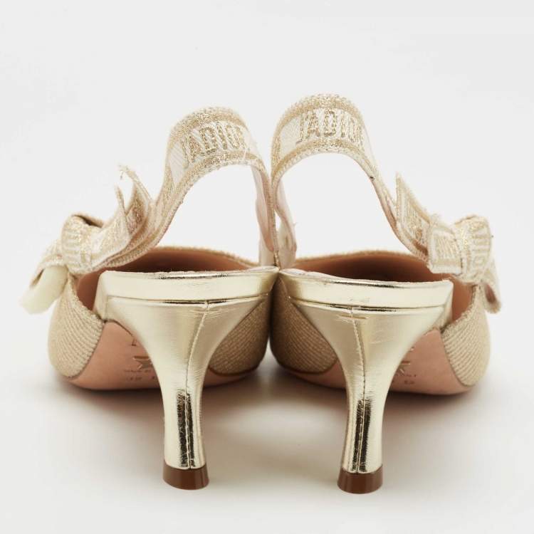 Dior Gold/White Canvas Slingback J'adior Pumps Size 39