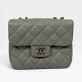 CHANEL MINI FLAP BAG IN GLACIER GREY CAVIAR LEATHER WITH SILVER HARDWARE