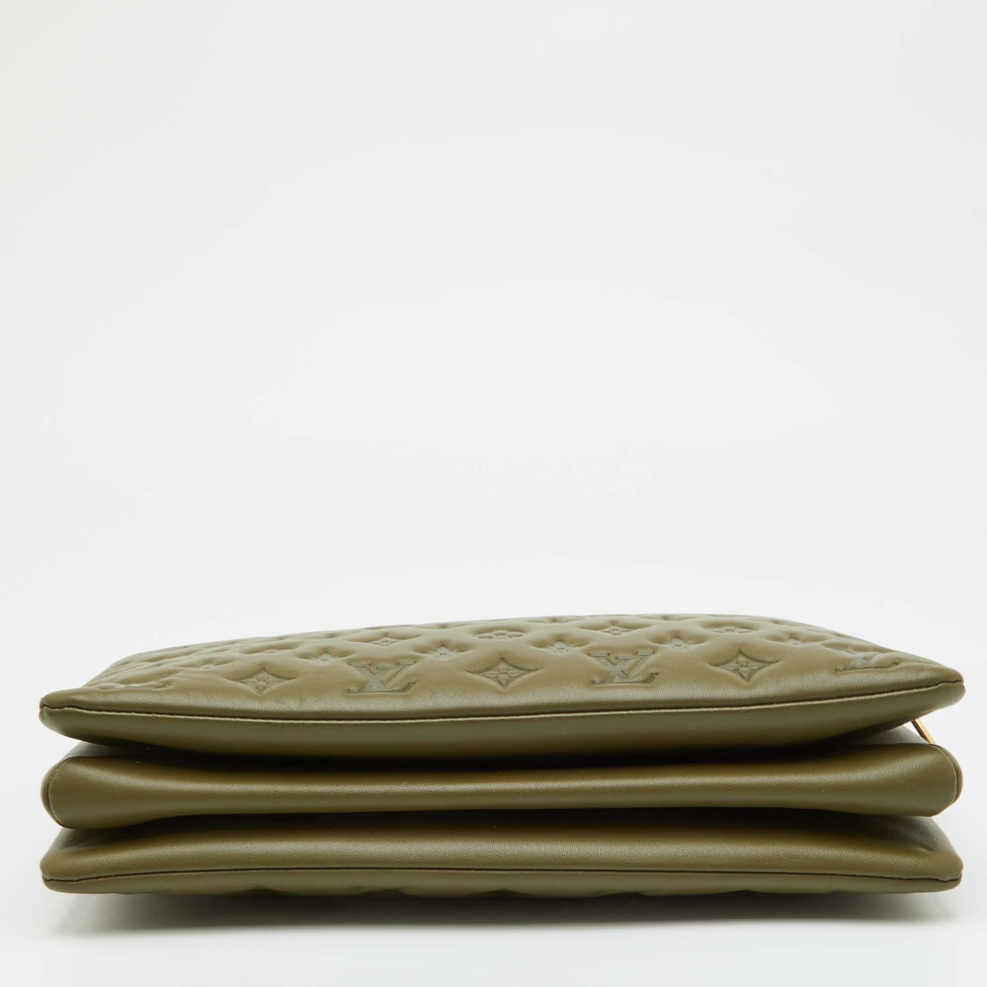 Louis Vuitton Coussin MM Khaki Monogram Embossed Leather Bag
