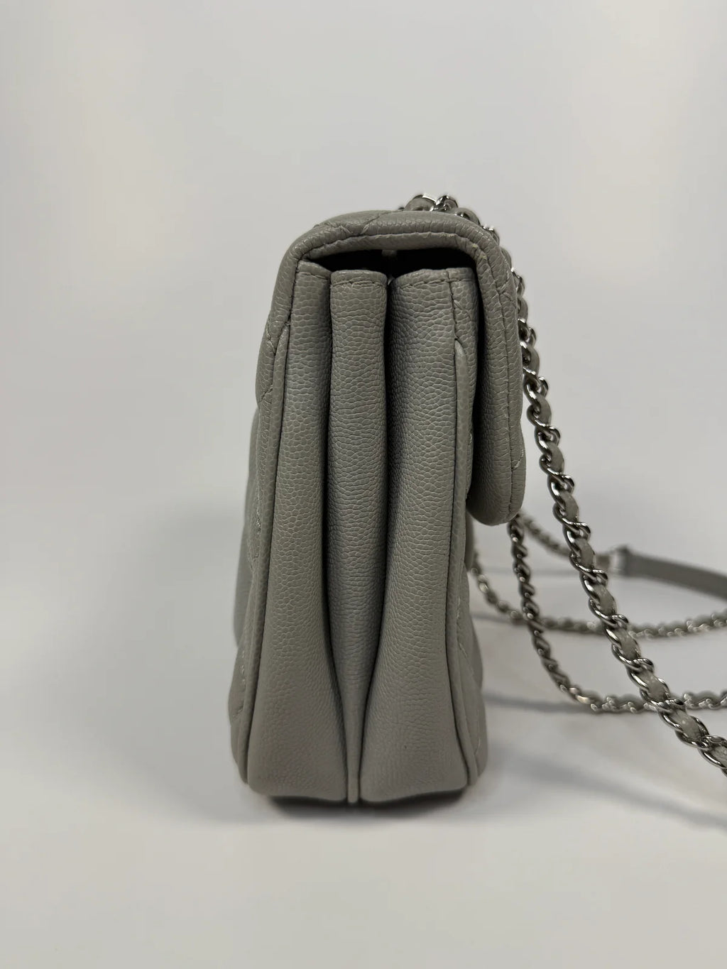 CHANEL MINI FLAP BAG IN GLACIER GREY CAVIAR LEATHER WITH SILVER HARDWARE