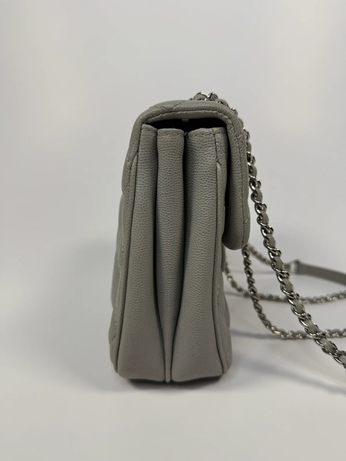 CHANEL MINI FLAP BAG IN GLACIER GREY CAVIAR LEATHER WITH SILVER HARDWARE