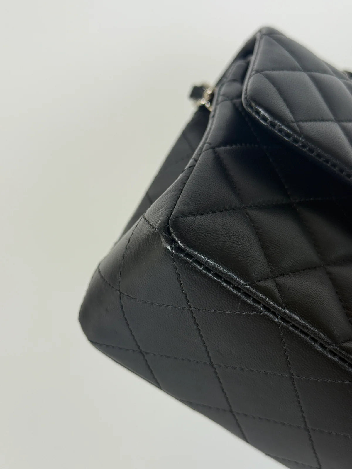 CHANEL SMALL CLASSIC DOUBLE FLAP IN BLACK LAMBSKIN LEATHER WITH SILVER HARDWARE
