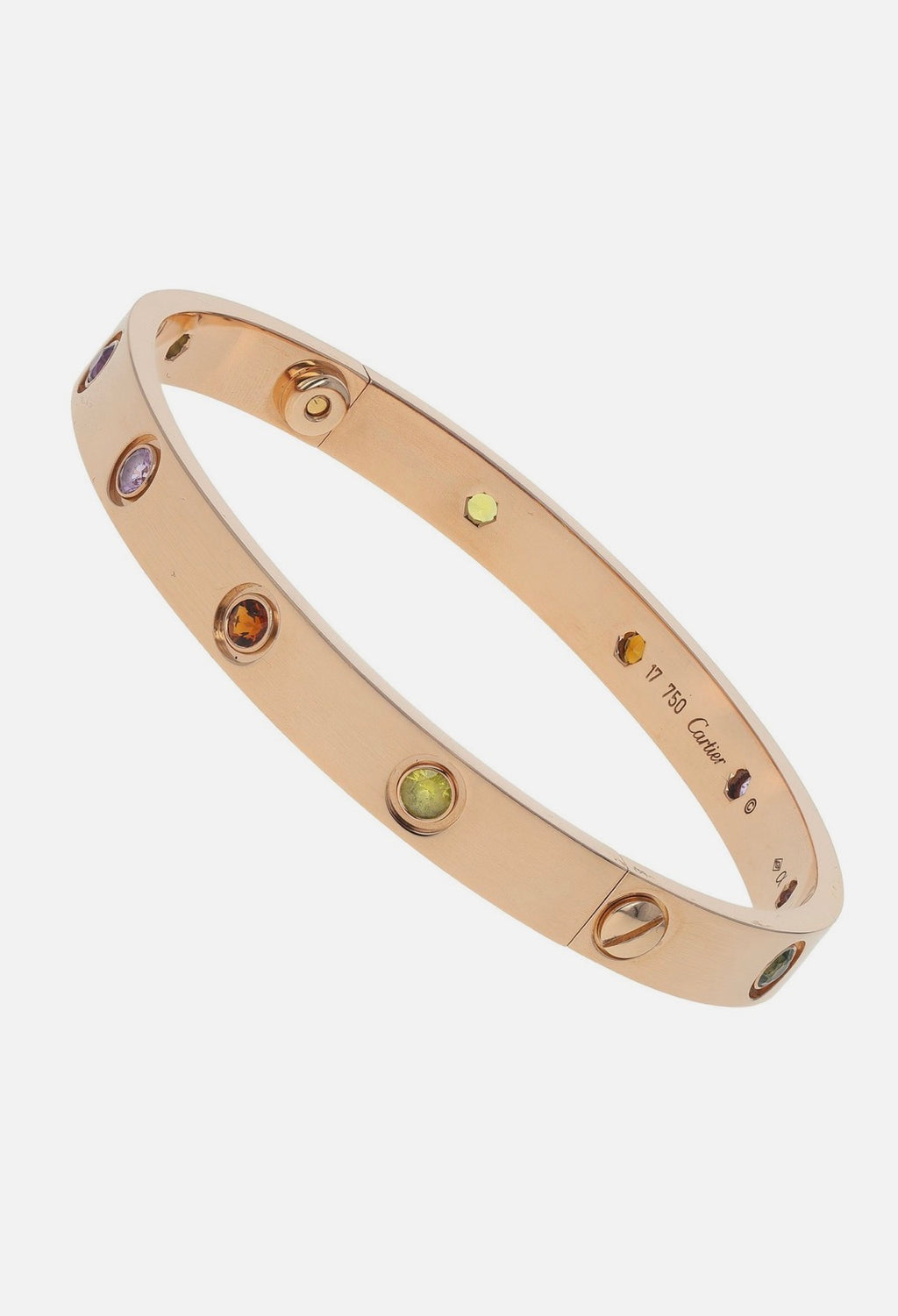 Cartier Love 18k Rose Gold Multi Gemstone Bangle Bracelet Size 17