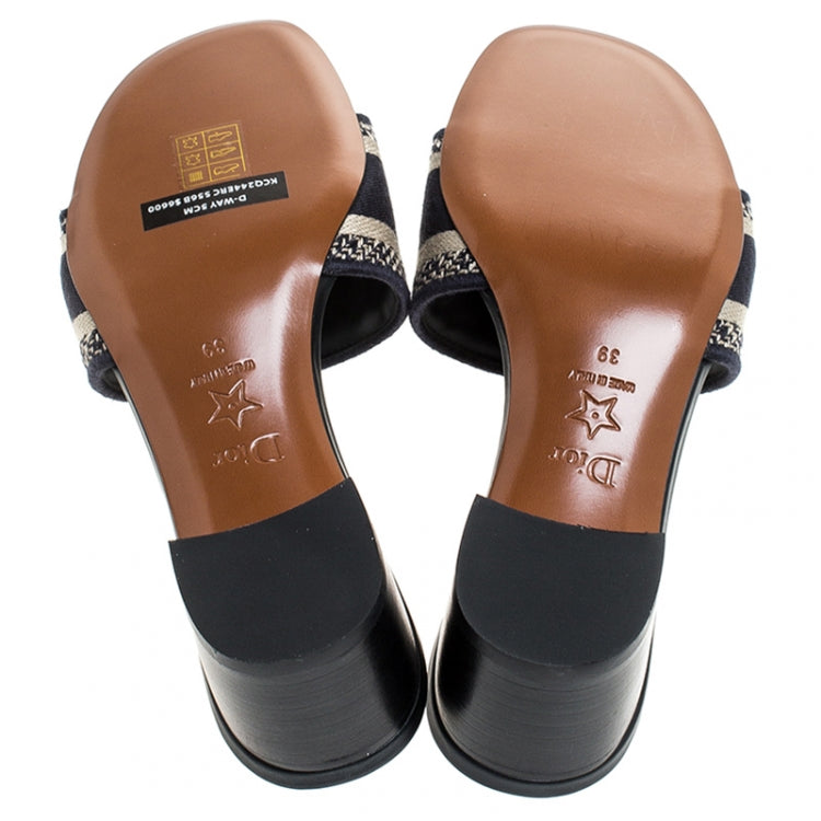 Dior Blue/Beige Cotton Blend Dway Mules Size 39