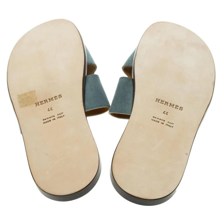 Hermes Teal Suede Izmir Sandals Size 44
