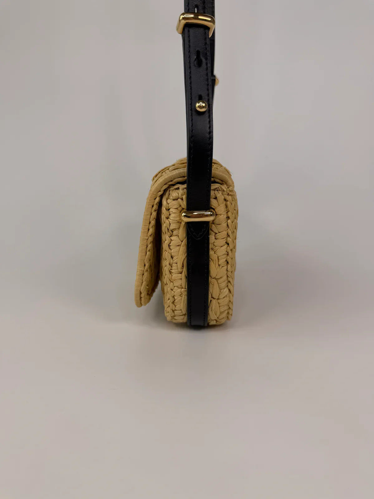 PRADA SMALL LOGO SHOULDER BAG IN NATURAL RAFFIA WITH GOLD HARDWARE