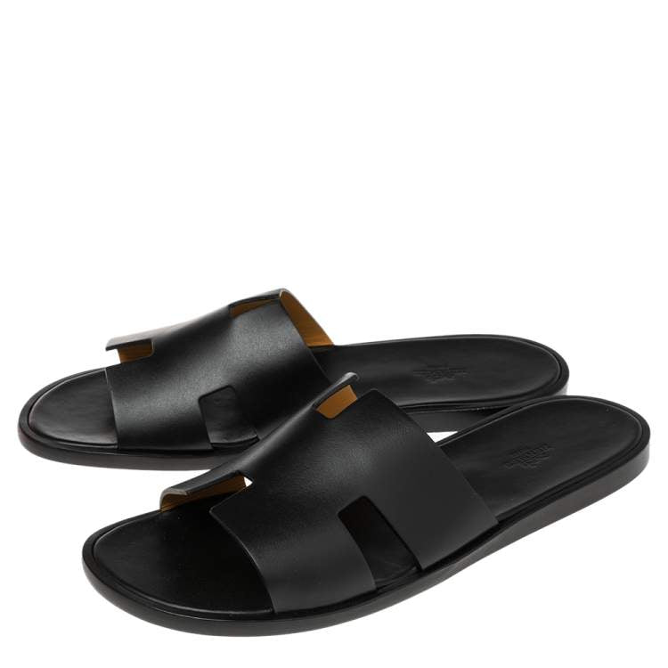 Hermes Black Leather Izmir Slide Sandal Size 41