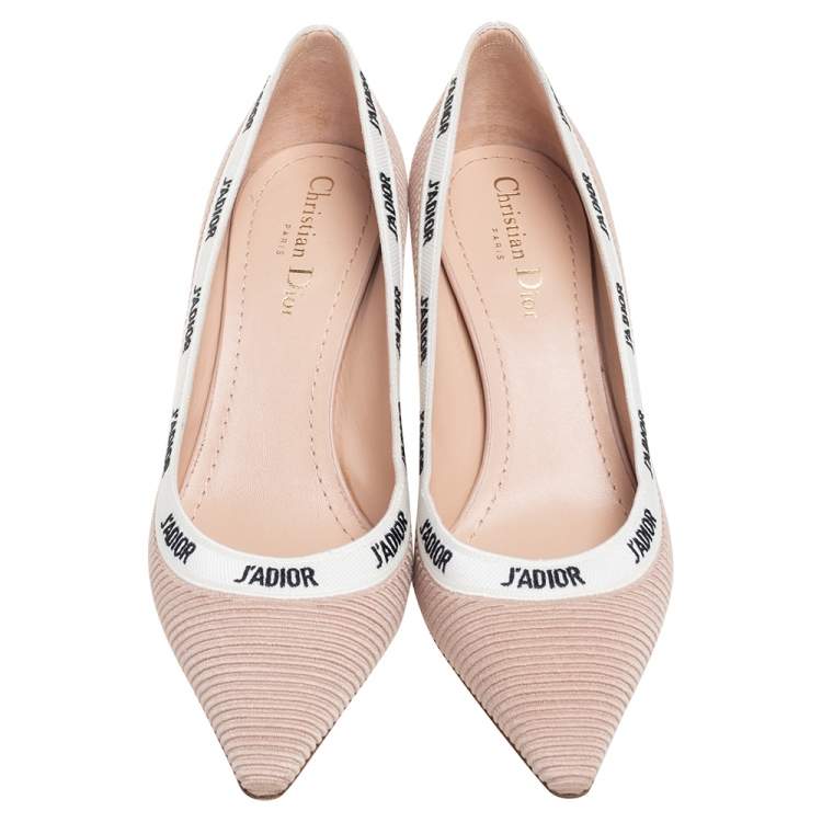 Dior Beige/White Canvas J'Adior Pointed Toe Pumps Size 39.5