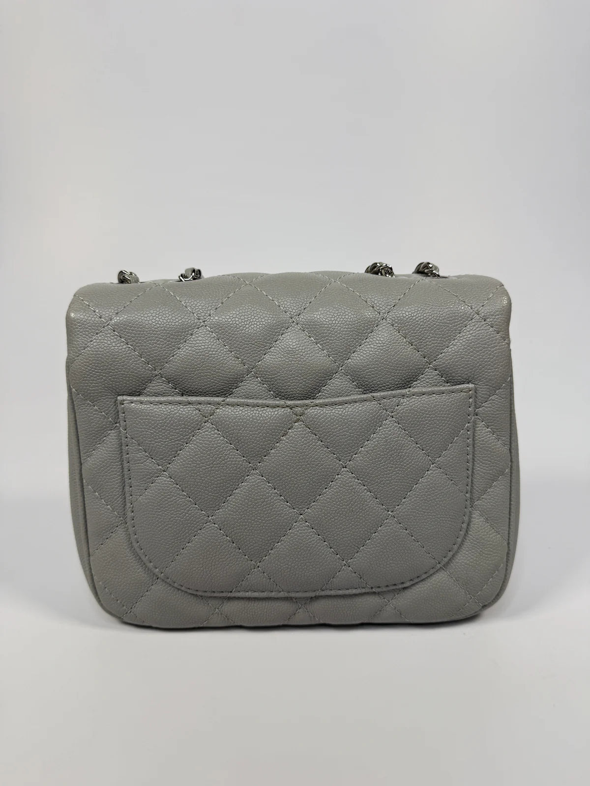 CHANEL MINI FLAP BAG IN GLACIER GREY CAVIAR LEATHER WITH SILVER HARDWARE