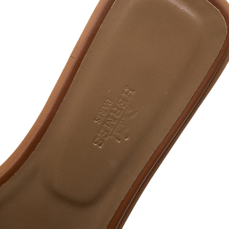 Hermes Brown Leather Oran Flat Sandals Size 39