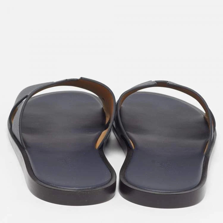 Hermès Izmir Size 43.5 Navy Blue Leather Flat Slides