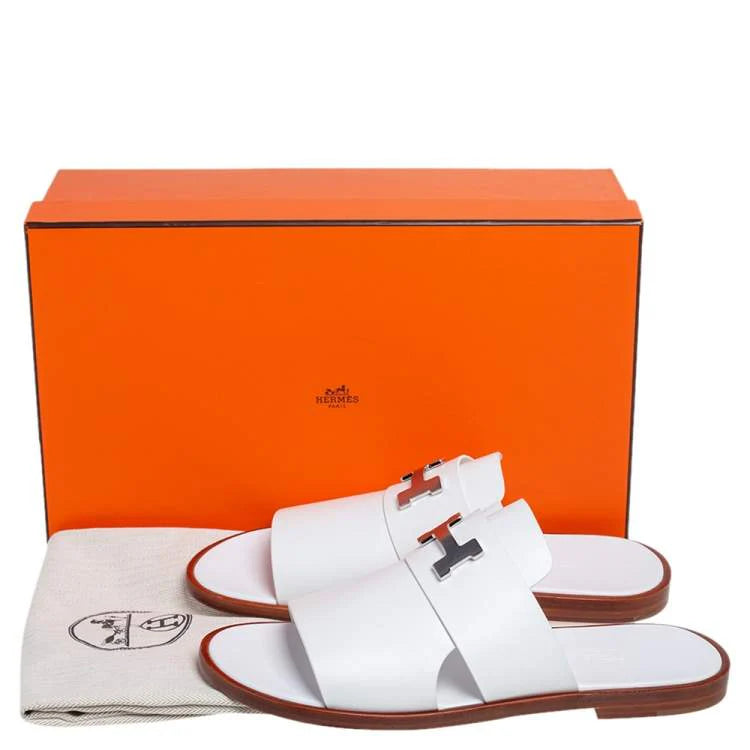 Hermes White Leather Arles Mules Size 43