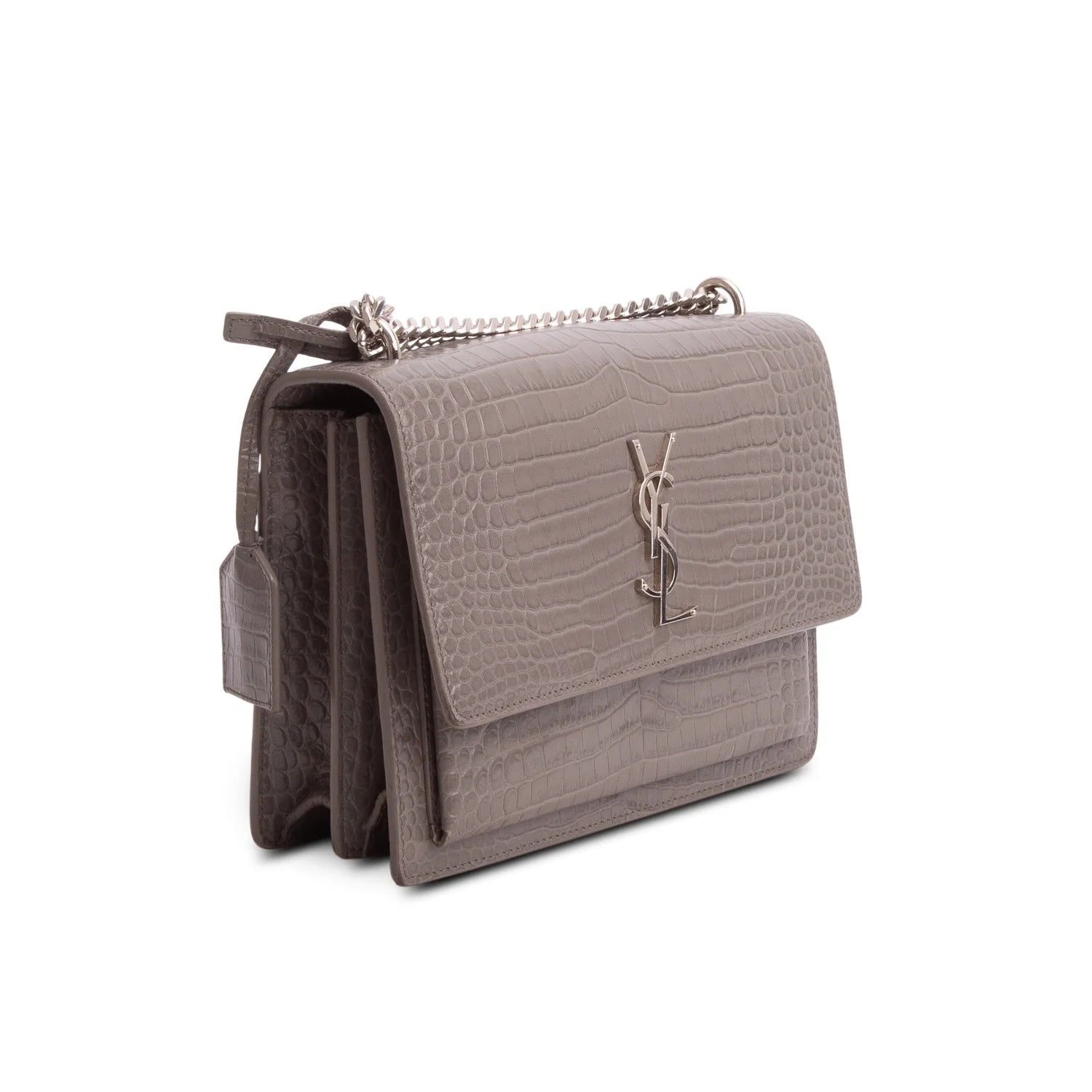 Saint Laurent Grey Croc Embossed Calfskin Medium Sunset Bag