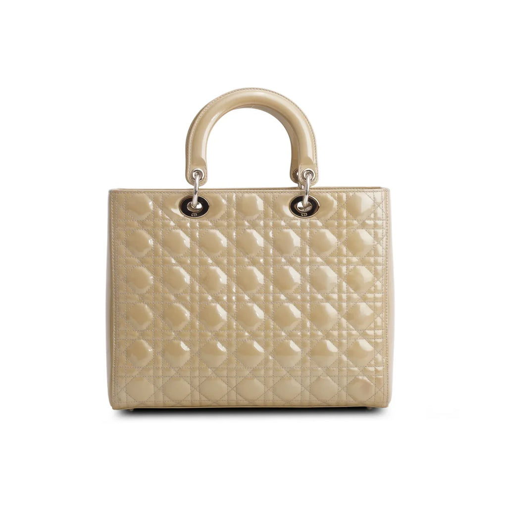 Christian Dior Beige Cannage Patent Leather Large Lady Dior