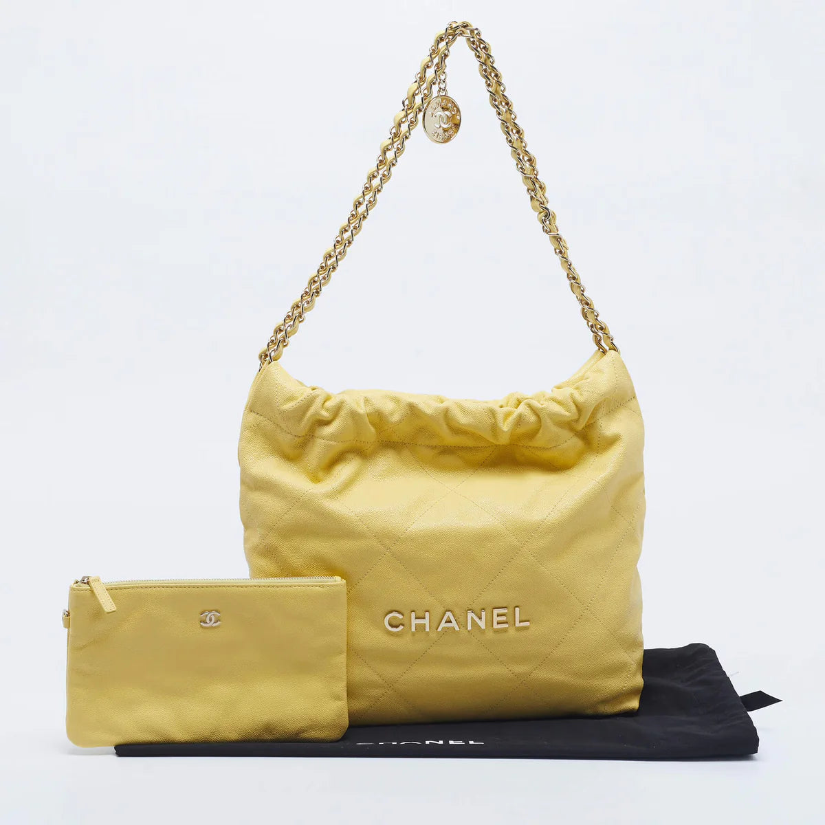 Chanel 22 Medium Yellow Quilted Caviar Leather Bag