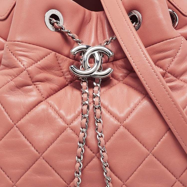 Chanel Pink Quilted Leather Drawstring Bucket Bag
