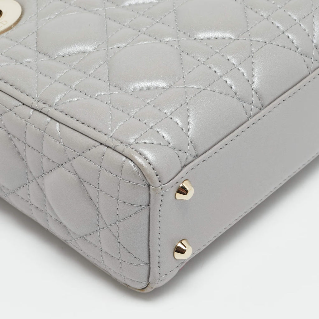 Dior Lady Dior Mini Silver Cannage Leather Tote