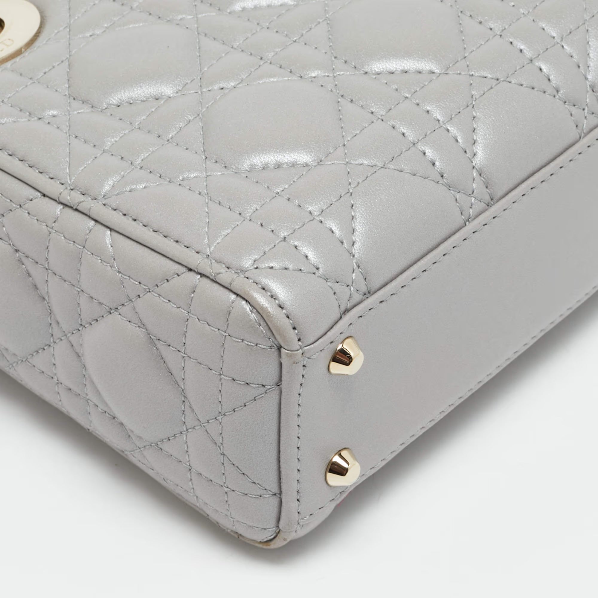 Dior Lady Dior Mini Silver Cannage Leather Tote