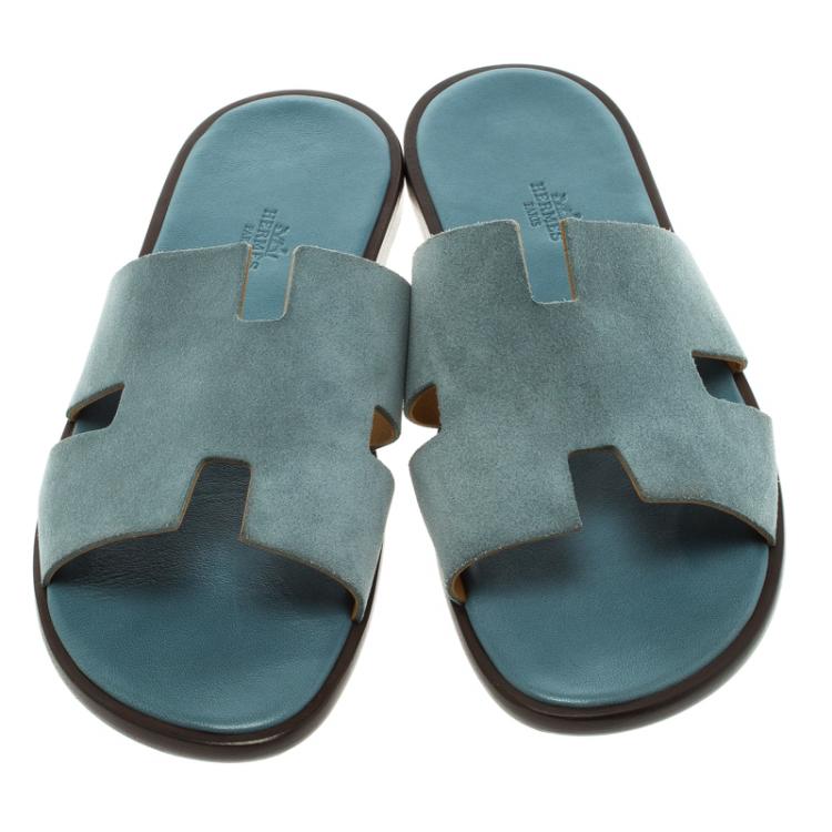 Hermes Teal Suede Izmir Sandals Size 40