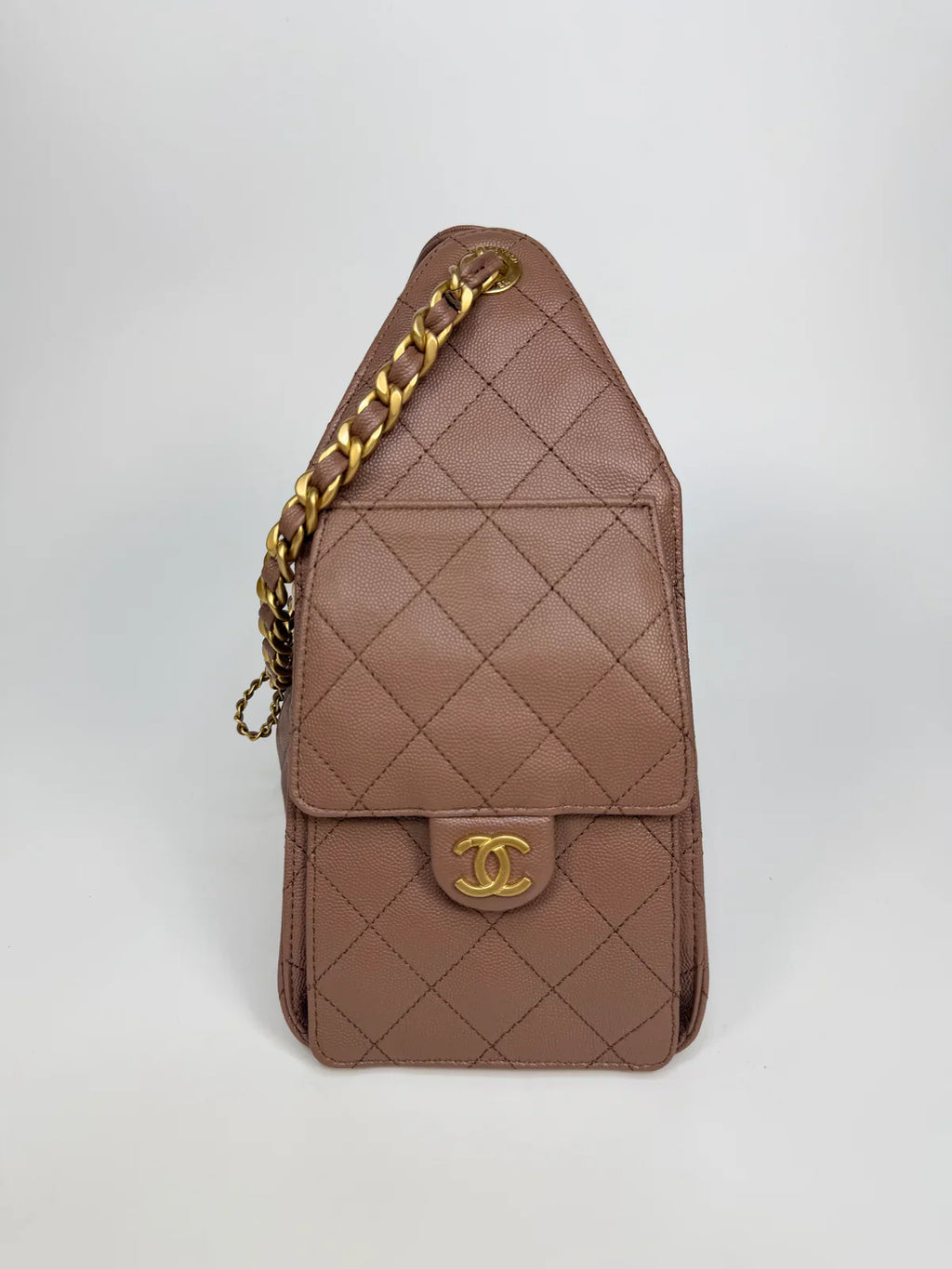 CHANEL 25 SMALL IN BROWN CAVIAR LEATHER WITH GOLD HARDWARE