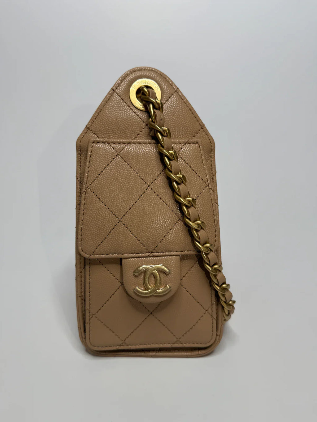 CHANEL 25 MICRO IN BEIGE CAVIAR LEATHER WITH GOLD HARDWARE