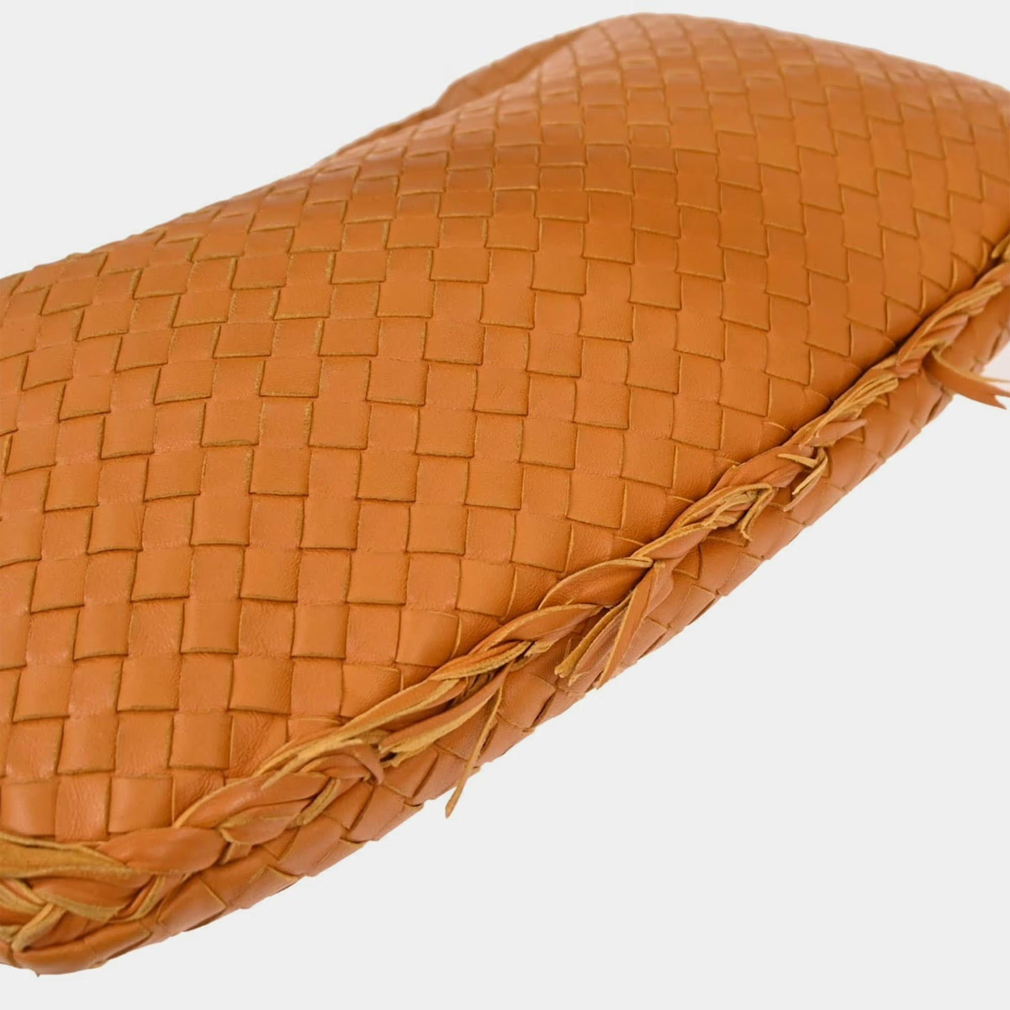 Bottega Veneta Orange Leather Intrecciato Hobo Handbag