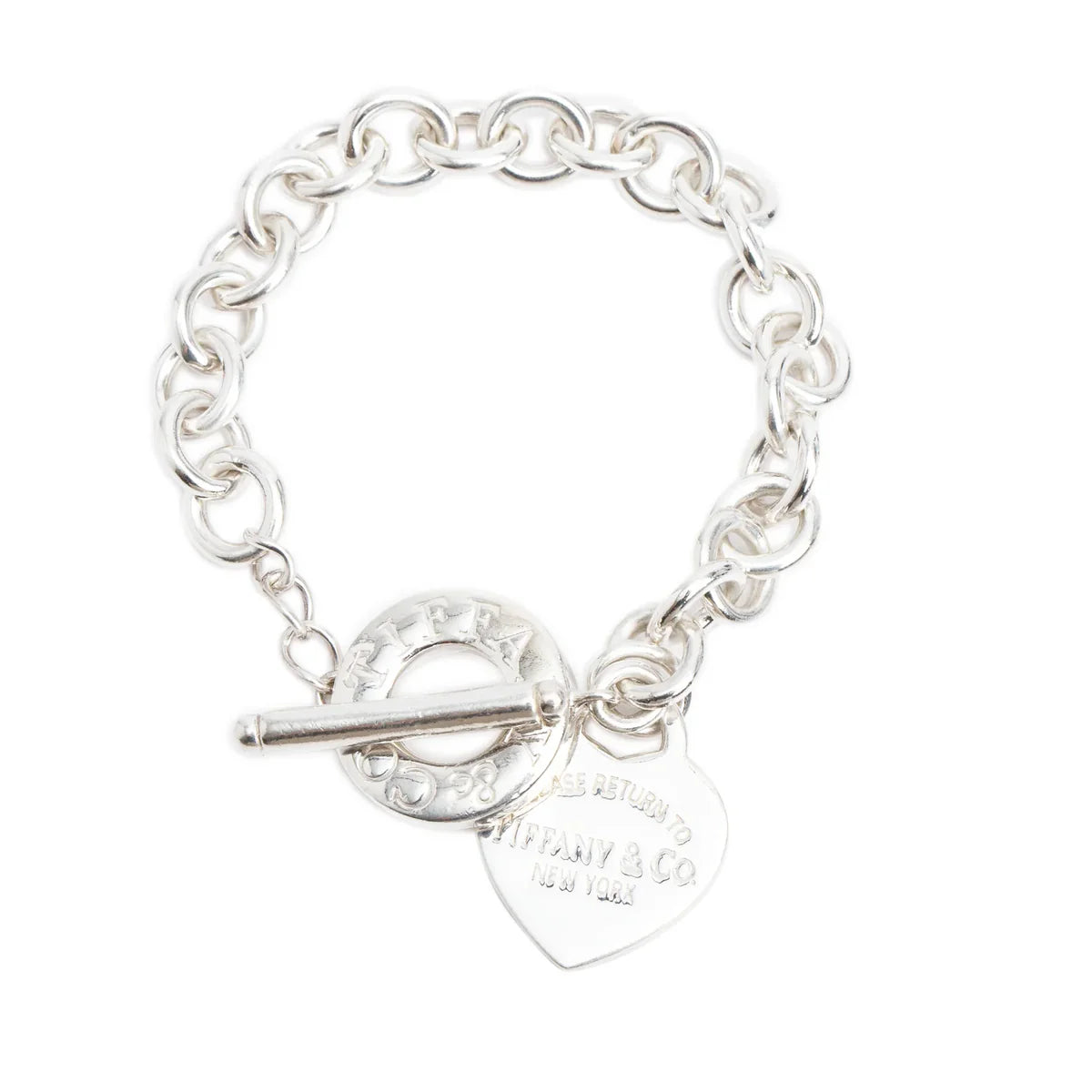 Tiffany & Co Sterling Silver Return To Tiffany Heart Tag Charm Bracelet with Toggle Clasp