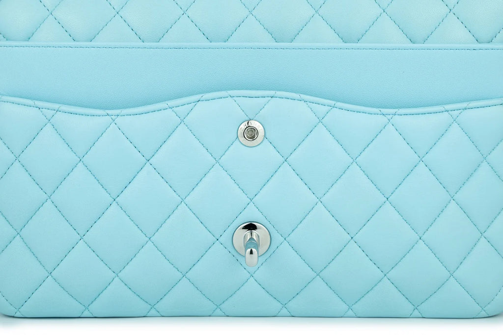 Chanel Medium Classic Flap Lambskin Neon Blue Silver Hardware