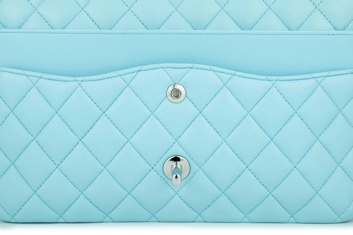 Chanel Medium Classic Flap Lambskin Neon Blue Silver Hardware