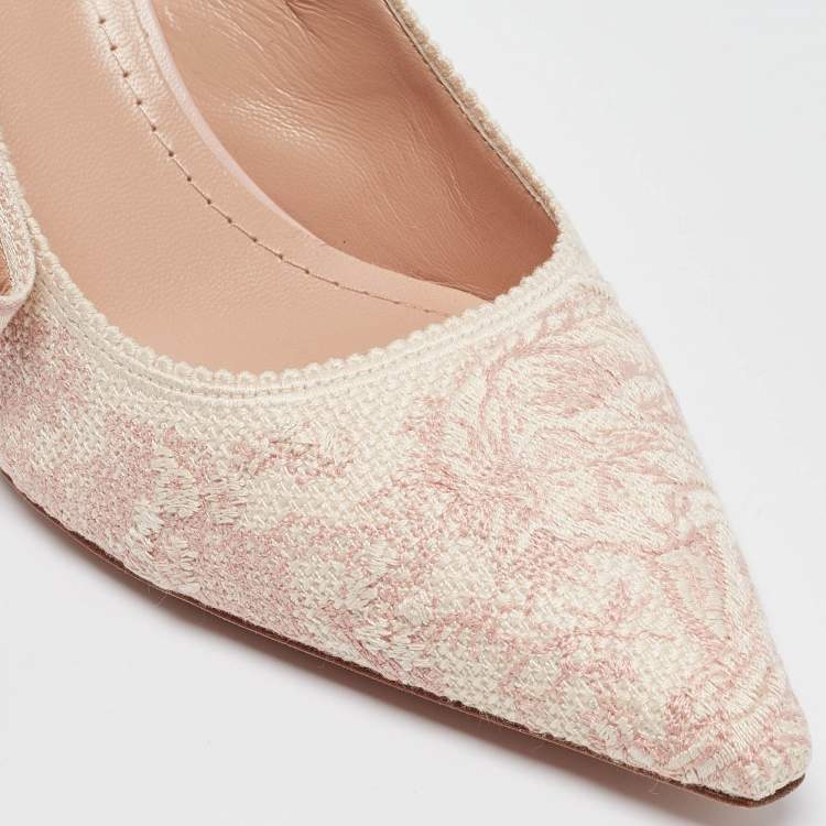 Dior Light Pink Embroidered Canvas J'Adior Slingback Pumps Size 40.5