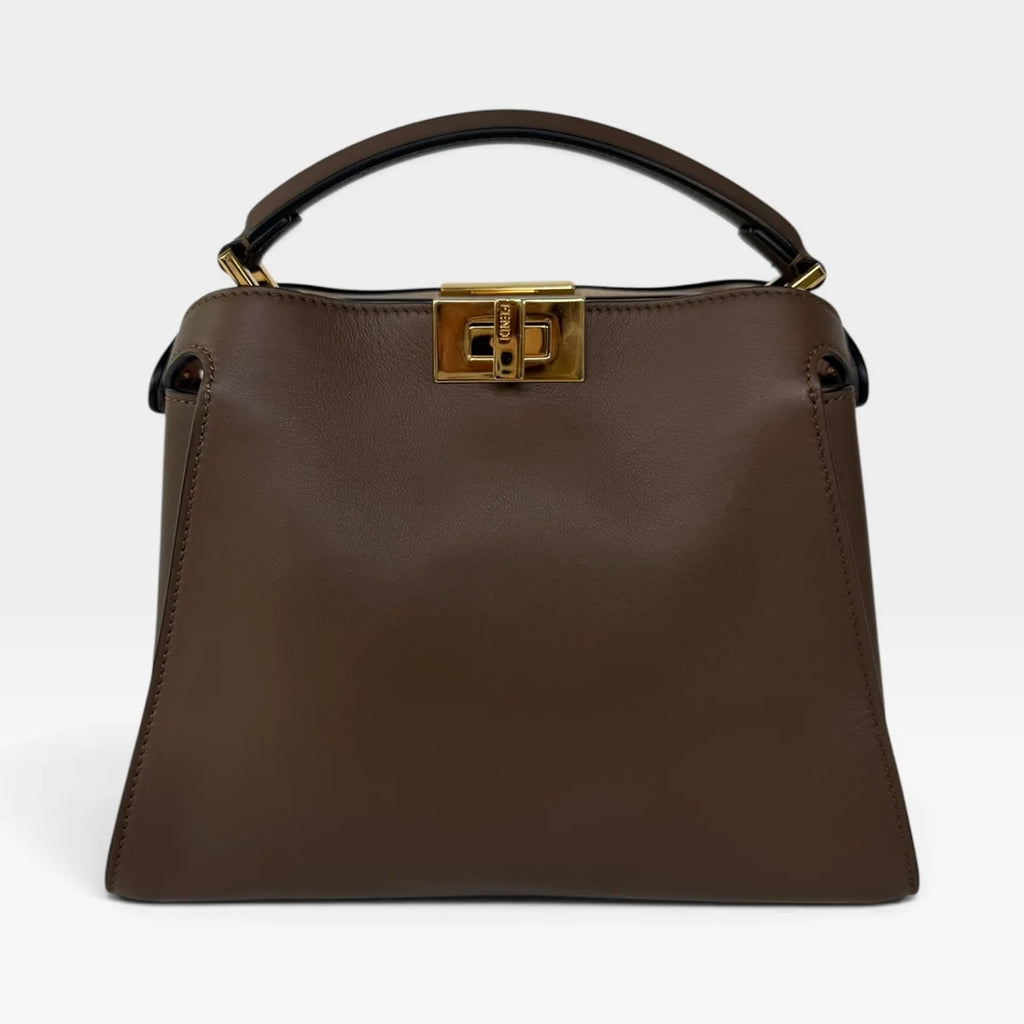 FENDI SMALL PEEKABOO ISEEU BAG IN BROWN CALFSKIN WITH GOLD HARDWARE