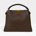 FENDI SMALL PEEKABOO ISEEU BAG IN BROWN CALFSKIN WITH GOLD HARDWARE