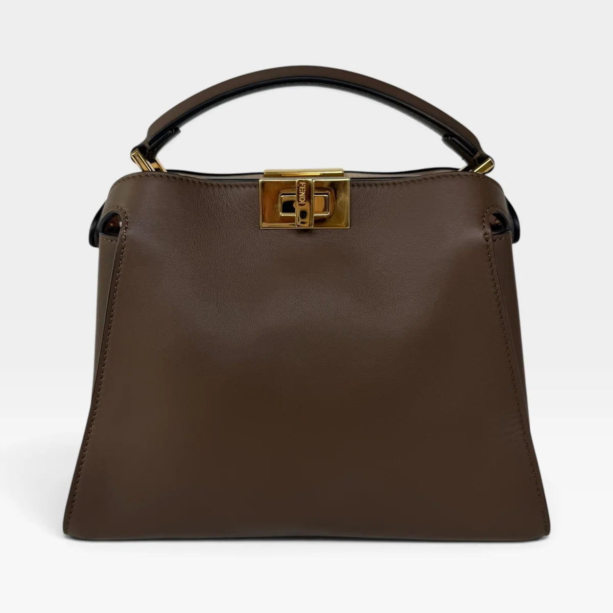 FENDI SMALL PEEKABOO ISEEU BAG IN BROWN CALFSKIN WITH GOLD HARDWARE