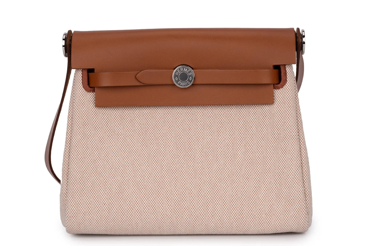 Hermès Herbag Mini Ecru Toile Fauve Naturel PHW