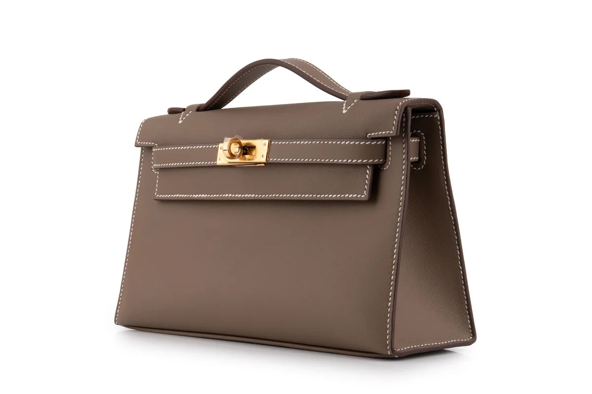 Hermès Mini Kelly Pochette Swift Calf Skin Etoupe GHW